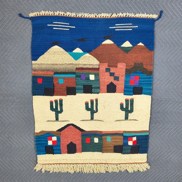 Other - Vintage Southwestern Tapestry Wall Hanging Desert Pueblo Cactus Handwoven 38x28
